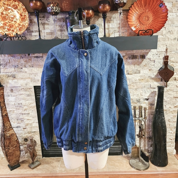 Lavon by Cheerful Corp 80’s Paisley Accent Oversized Jean Bomber Jacket Sz Large - Picture 3 of 8